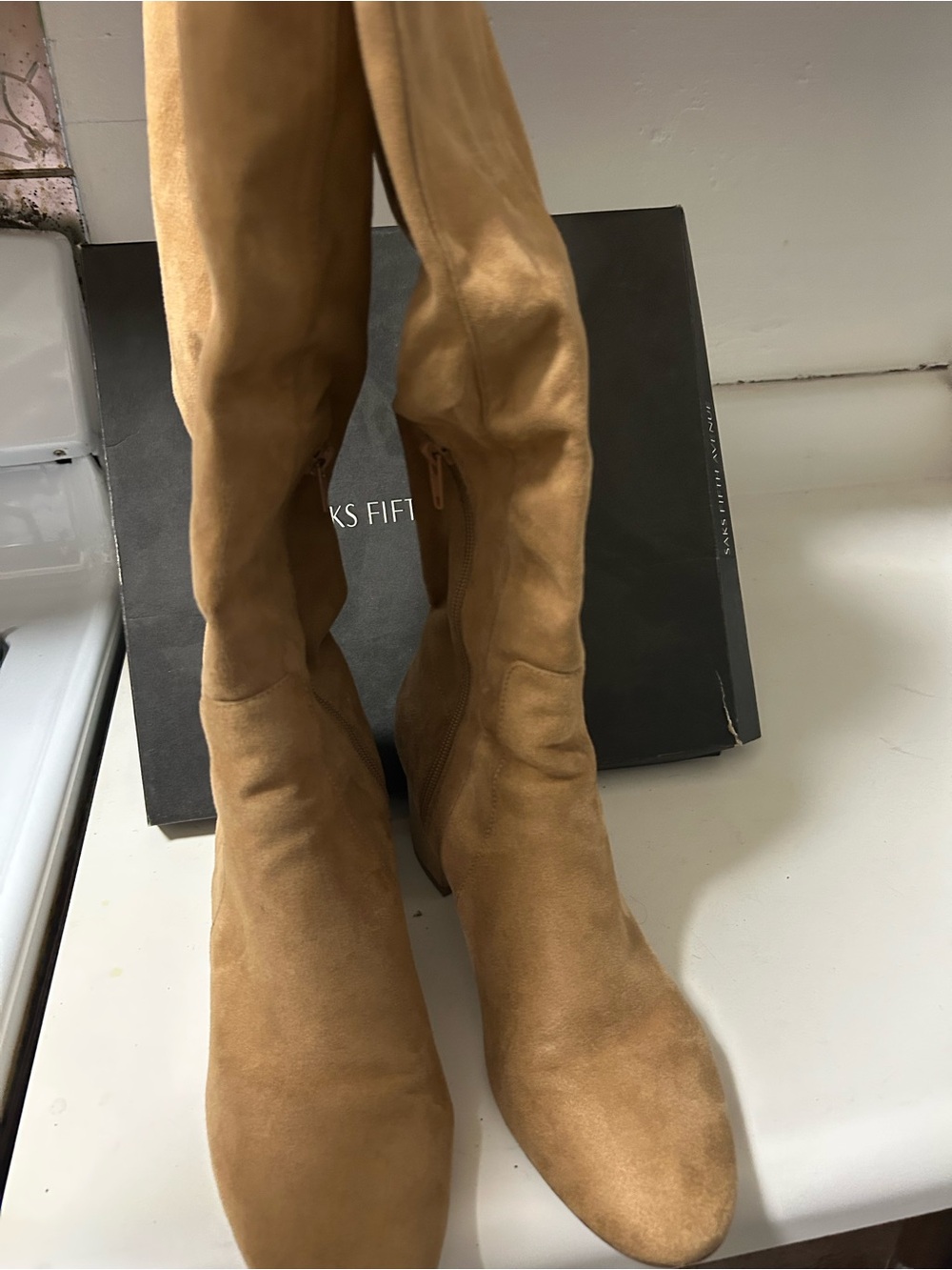 Saks Fifth Avenue Tan Suede Over-the-Knee Boots